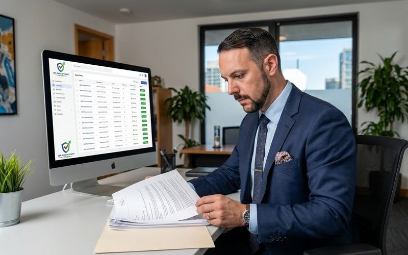 Support specialist reviewing escalated case with human attention indicator